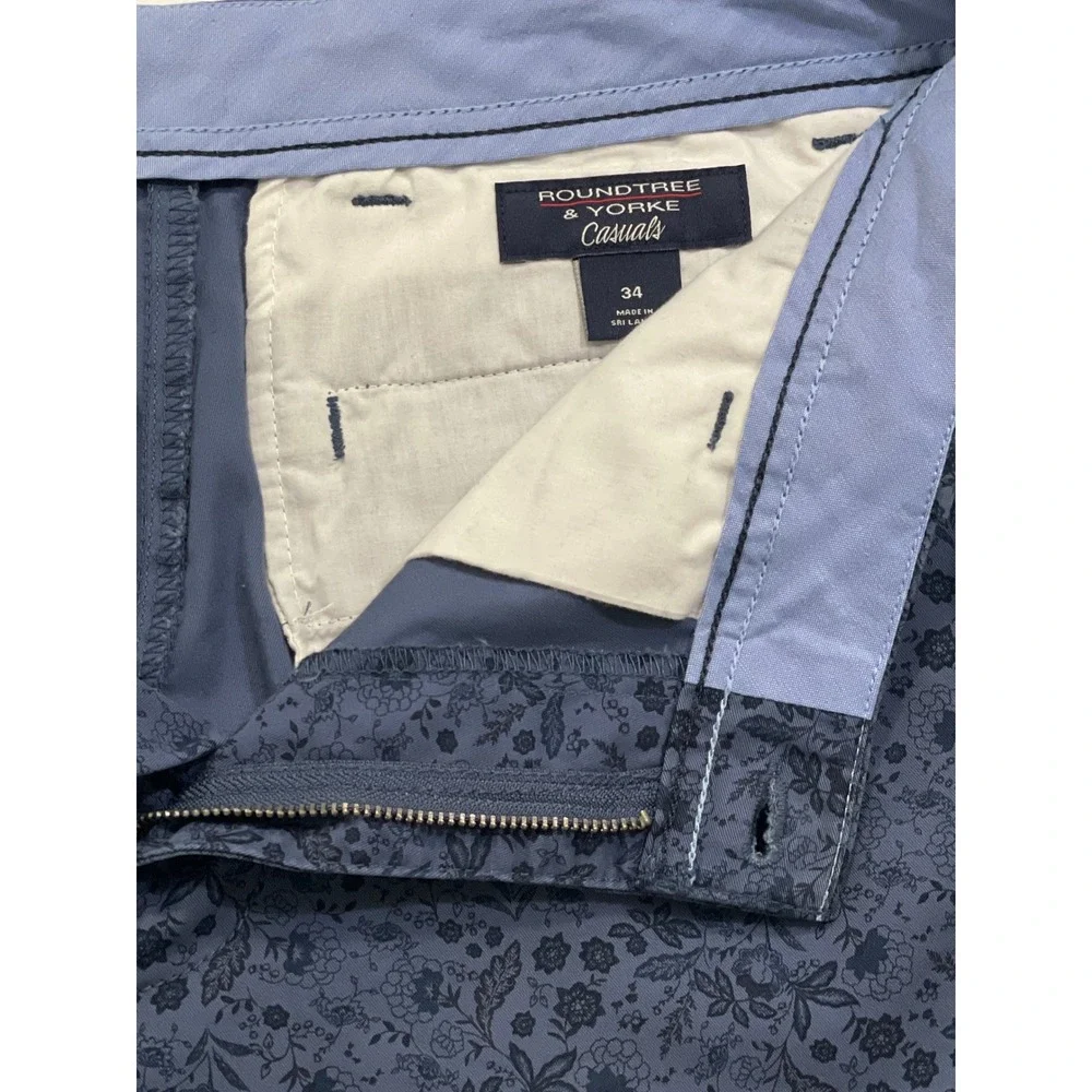Roundtree & Yorke Casuals Mens 34 Blue Floral Cotton‎ Flat Front Chino Shorts